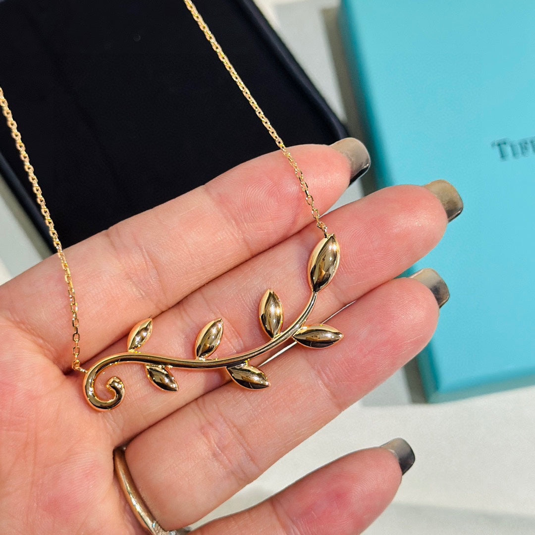 Pnstime T Olive Leaf Vine Pendant Necklace - Image 2
