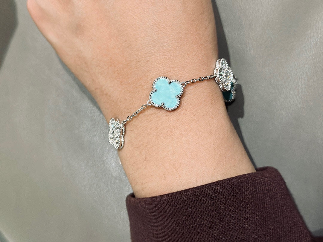 Pnstime Vintage Alhambra Five Motifs Agate Bracelet Jewelry Gift - Image 2