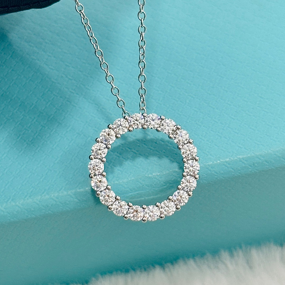 Pnstime T Circle Diamonds Necklace - Image 4