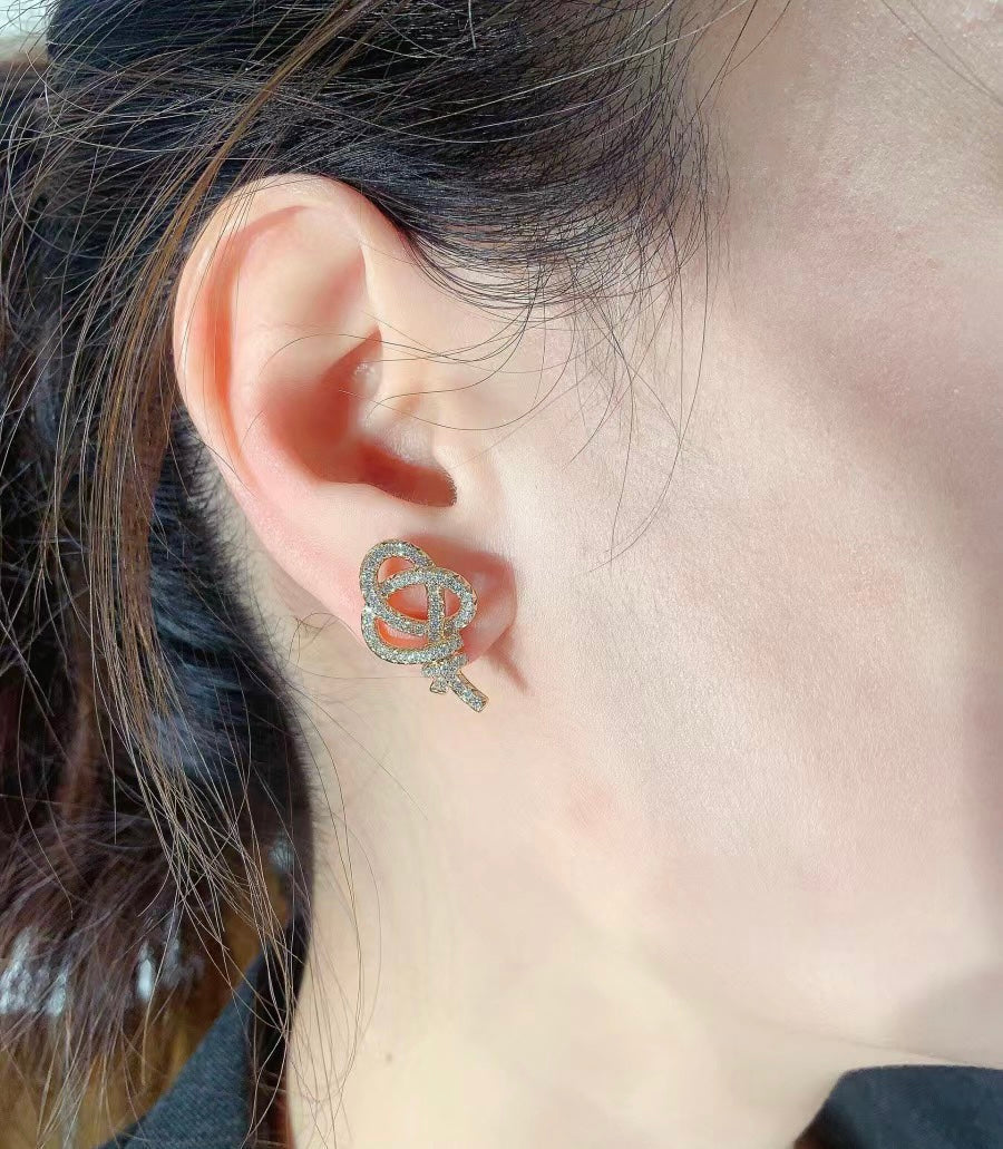 Pnstime T Keys Woven Diamond Earrings - Image 3