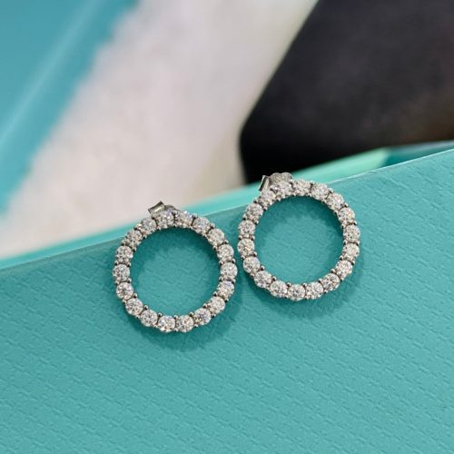 Pnstime T Circle Diamonds Earrings