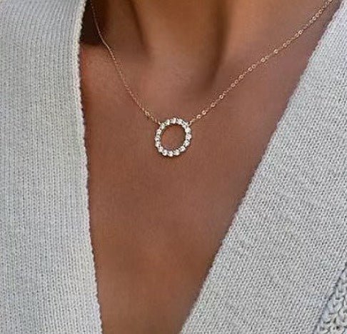 Pnstime T Circle Diamonds Necklace - Image 5