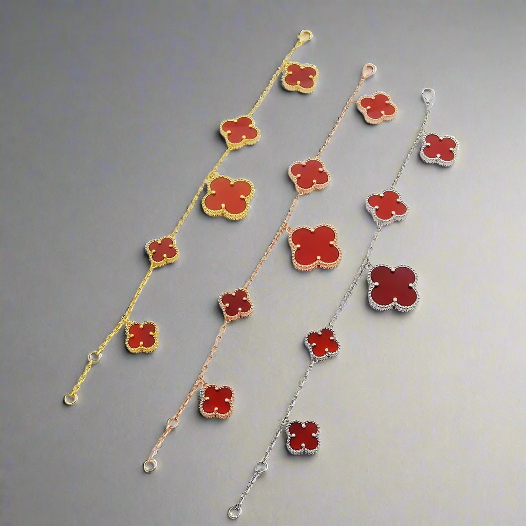 Pnstime Magic Alhambra Five Carnelian Motifs Clover Bracelet Gift - Image 4