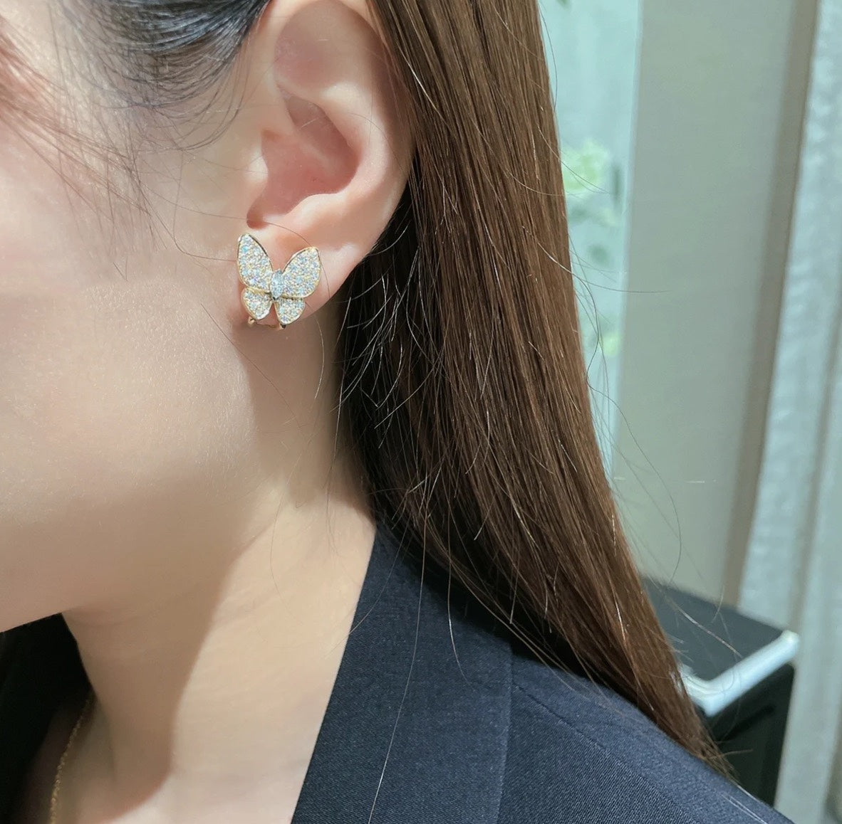 Pnstime Two Butterfly Turquoise Earrings Gift in 18K Gold with Diamonds - Image 9