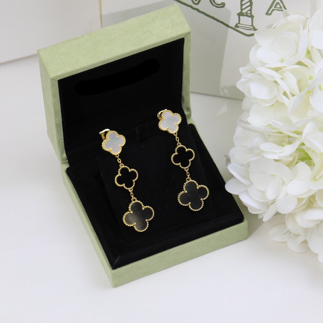 Pnstime Magic Alhambra Three Pearls Motifs Earrings Jewelry - Image 7