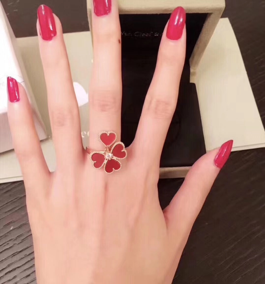 Pnstime Sweet Alhambra Effeuillage Ring Gift Jewelry - Image 3