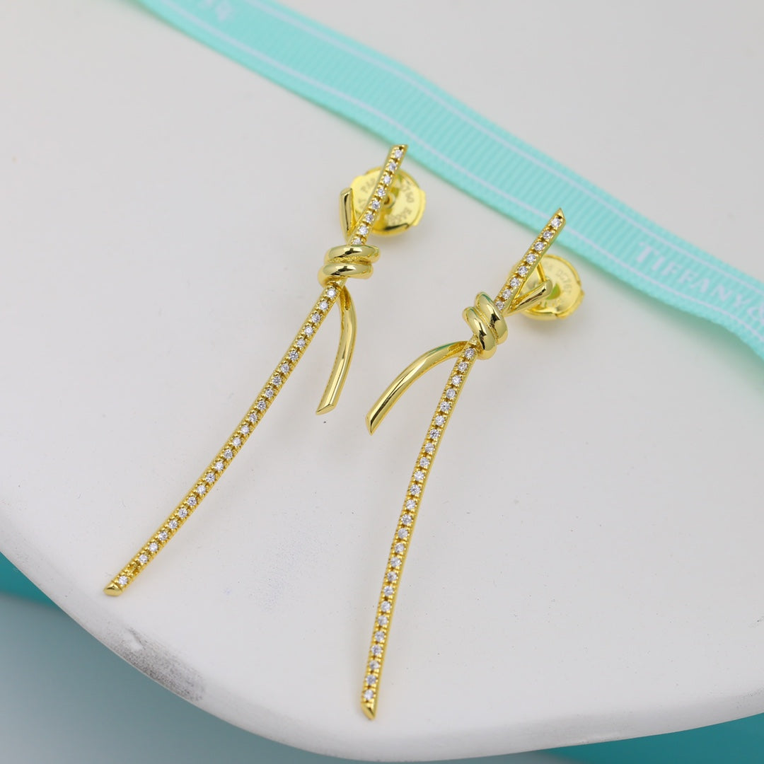 Pnstime T Knot Drop Diamonds Earrings - Image 2