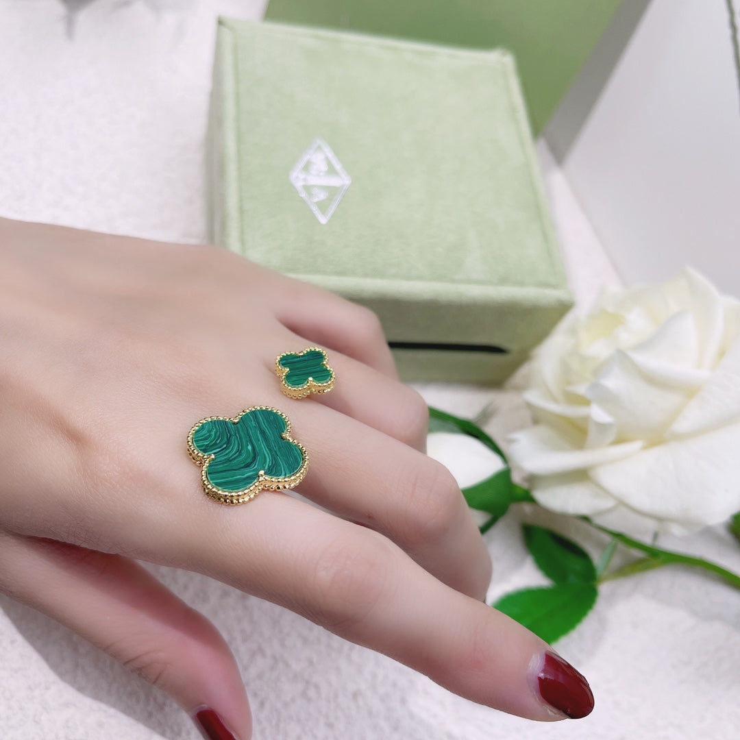 Pnstime Magic Alhambra Malachite Clover Ring Luxury - Image 2