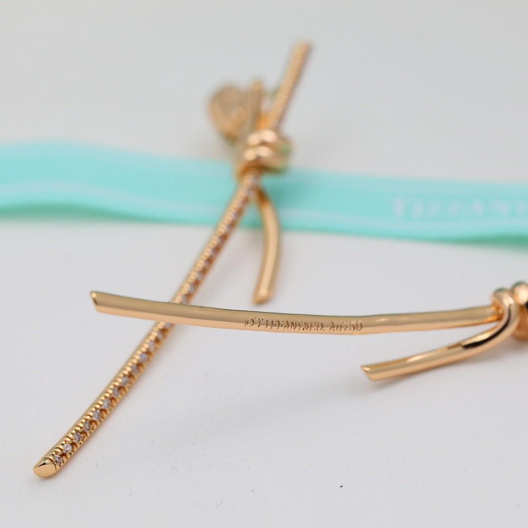 Pnstime T Knot Drop Diamonds Earrings - Image 12