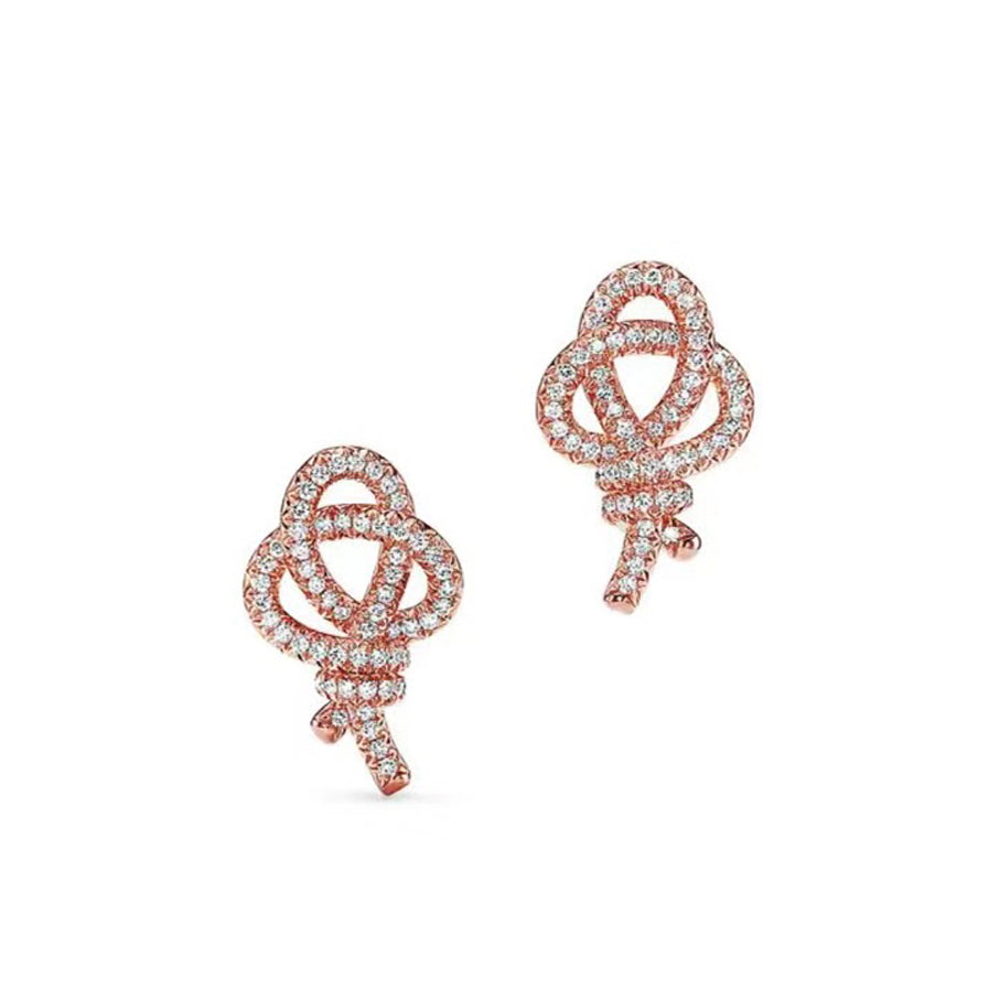Pnstime T Keys Woven Diamond Earrings