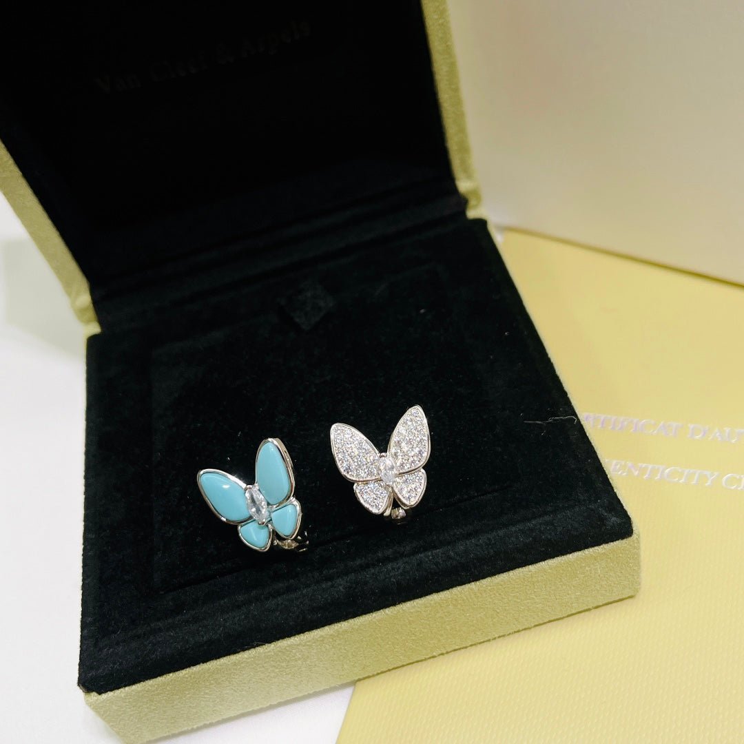 Pnstime Two Butterfly Turquoise Earrings Gift in 18K Gold with Diamonds - Image 6