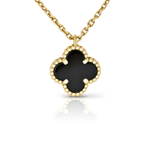 Pnstime Alhambra Secret Clover Pendant Onyx Necklace
