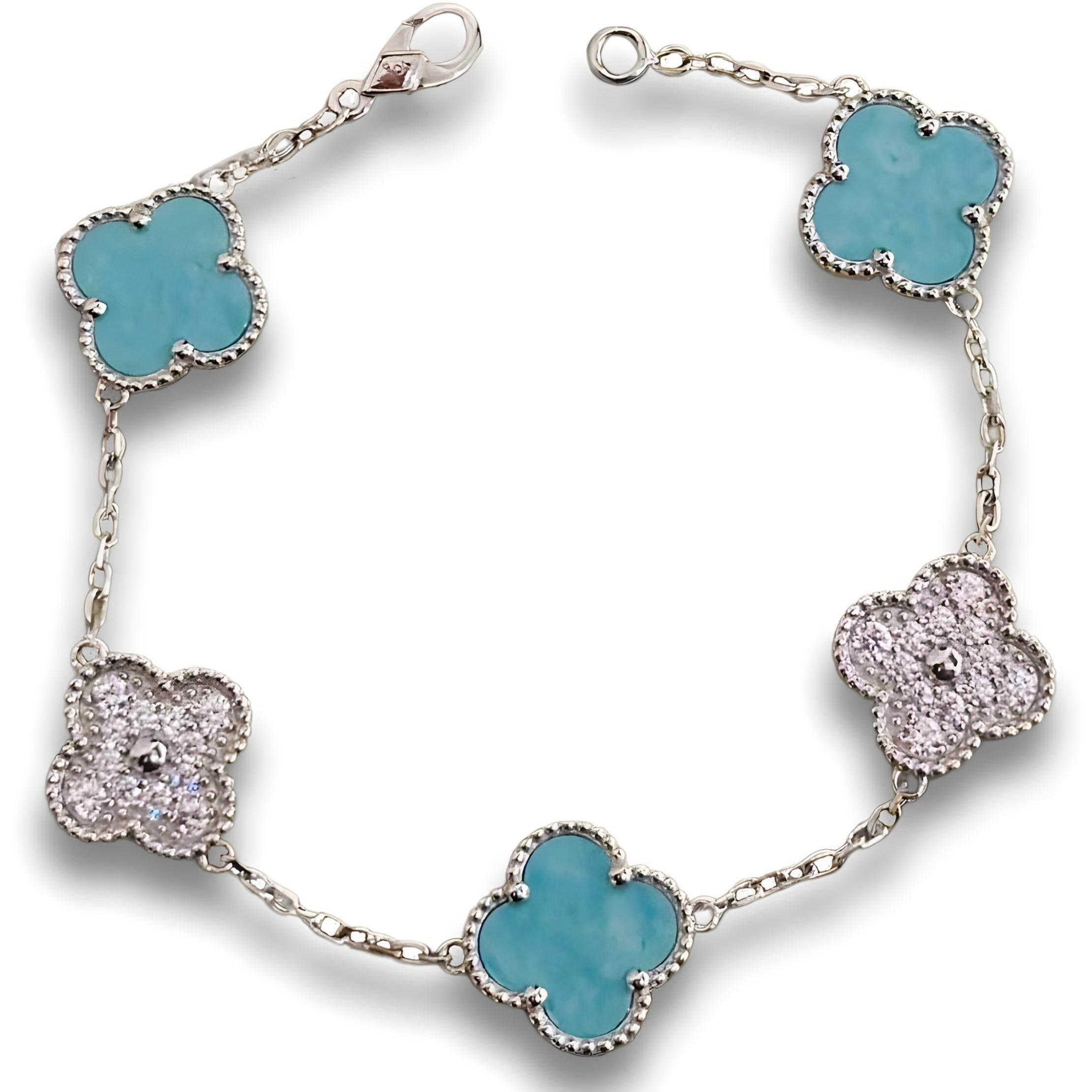 Pnstime Vintage Alhambra Five Motifs Agate Bracelet Jewelry Gift