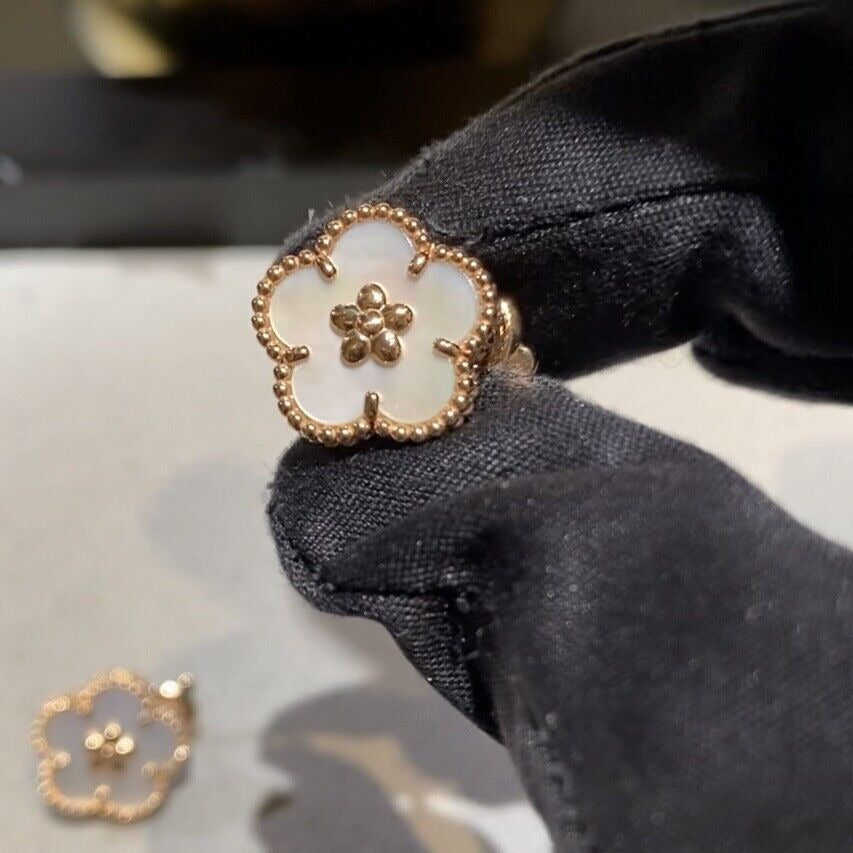 Pnstime Lucky Spring White Blossom Rose Gold Earrings - Image 13