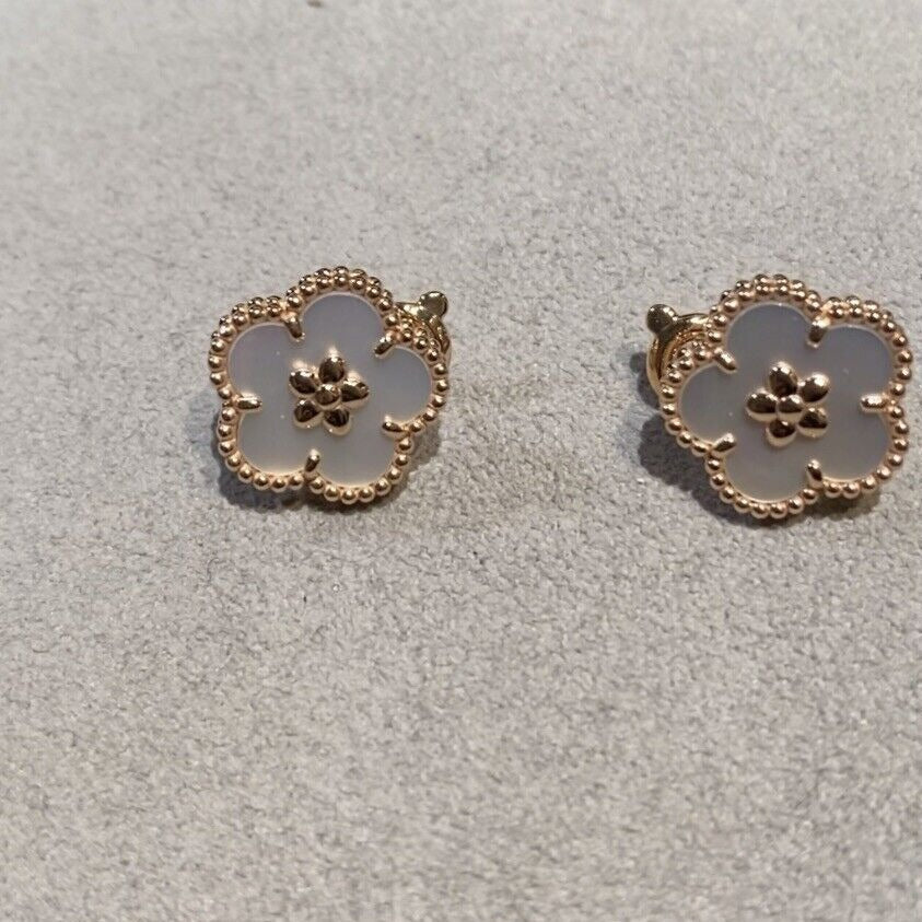 Pnstime Lucky Spring White Blossom Rose Gold Earrings - Image 11