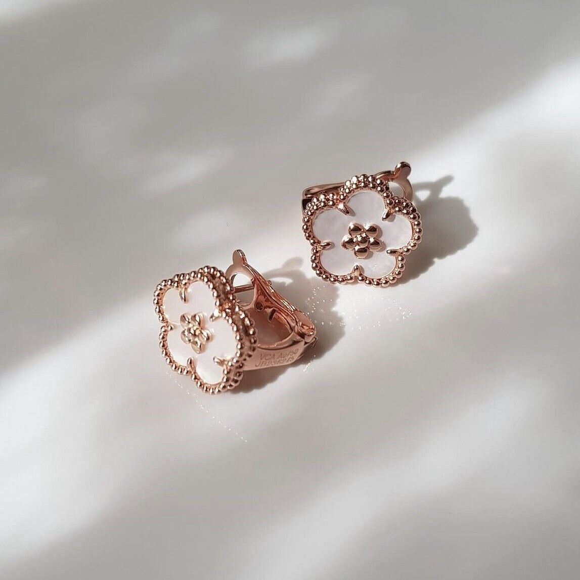 Pnstime Lucky Spring White Blossom Rose Gold Earrings - Image 9