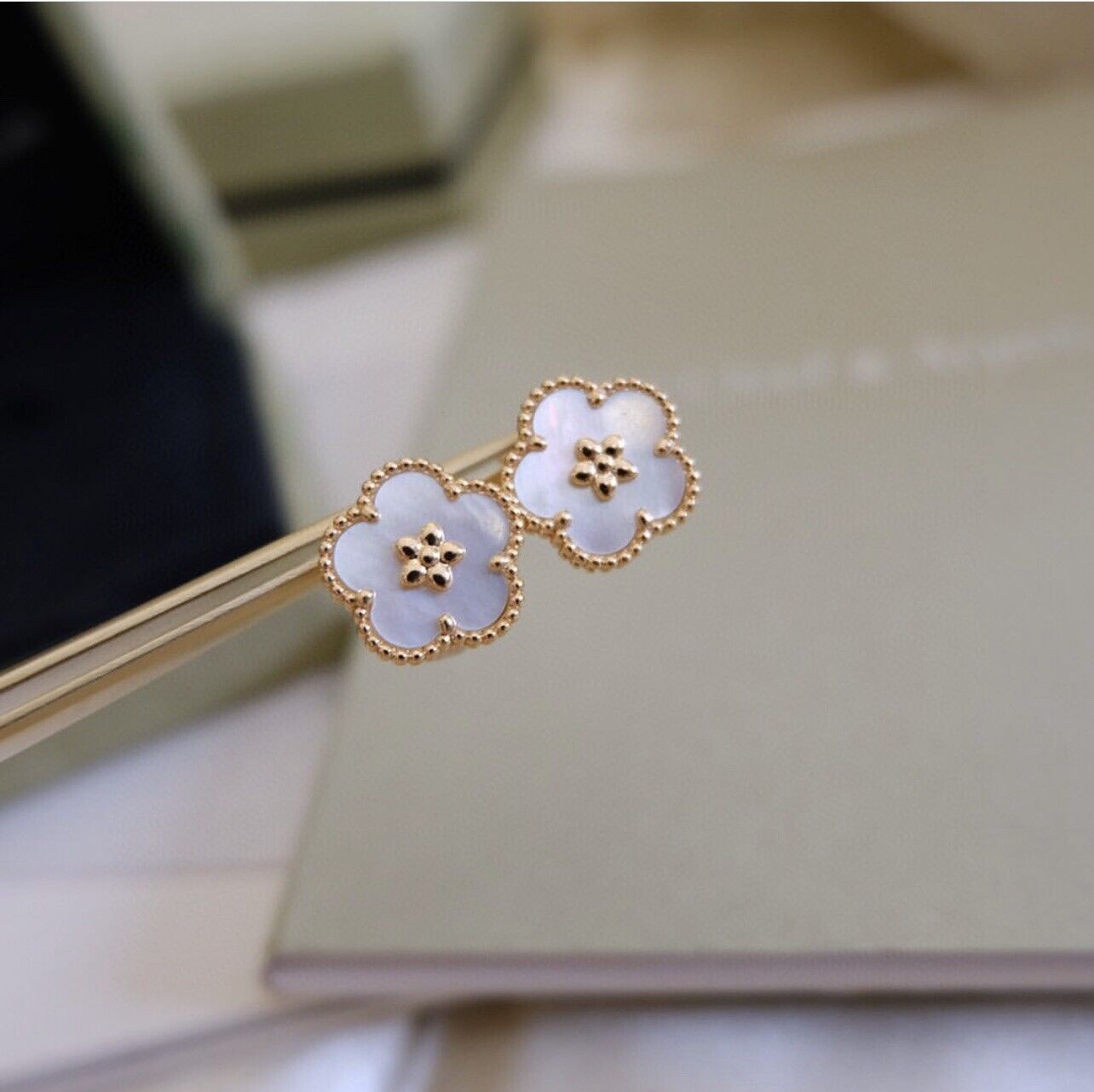 Pnstime Lucky Spring White Blossom Rose Gold Earrings - Image 10
