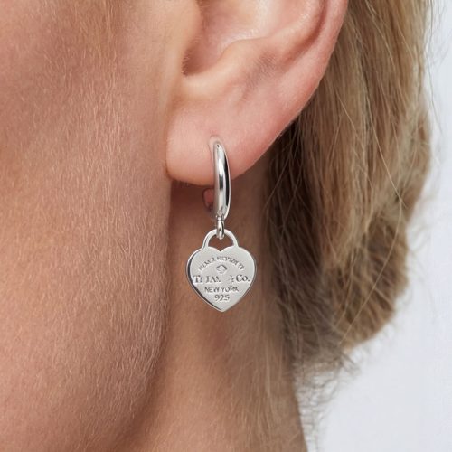 Engraved Heart Tag Hoop Earrings