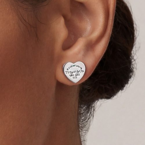 Engraved Heart Tag Stud Earrings