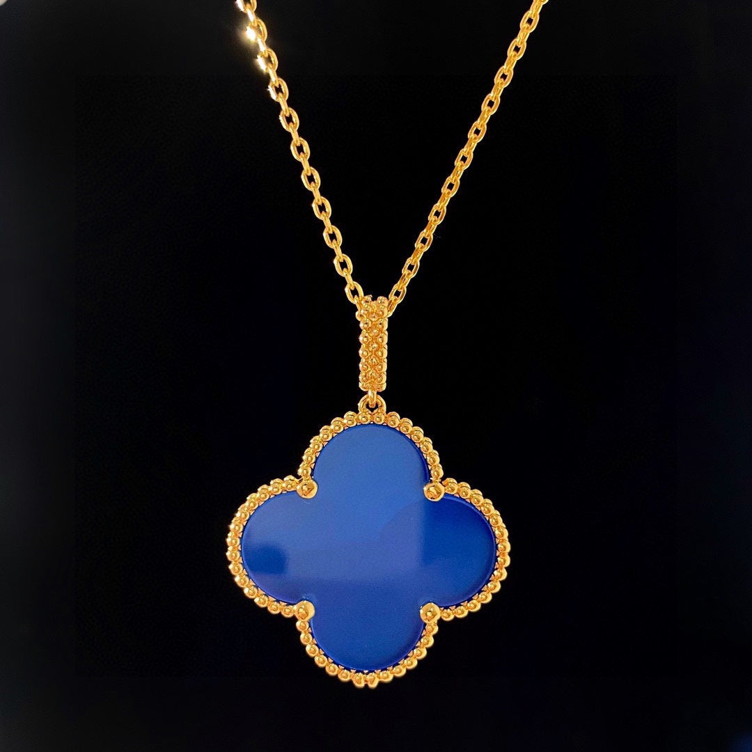 Magic Alhambra Blue Agate Clover Necklace - Image 4