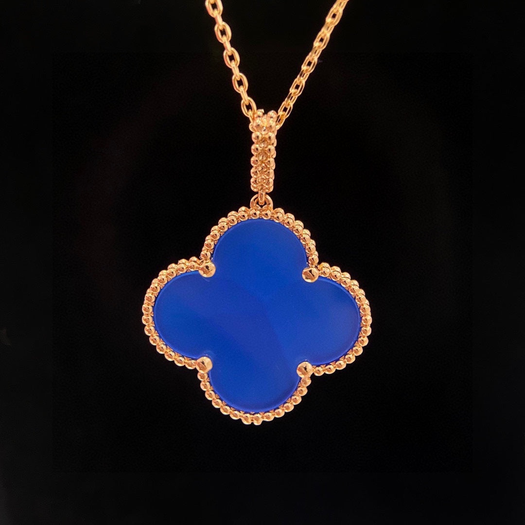 Magic Alhambra Blue Agate Clover Necklace - Image 6