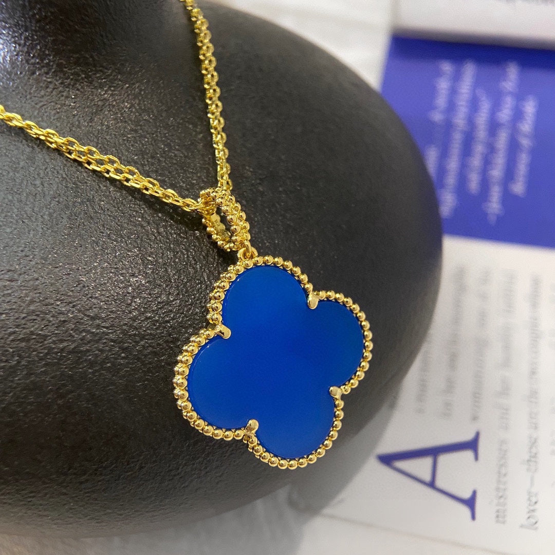 Magic Alhambra Blue Agate Clover Necklace - Image 8