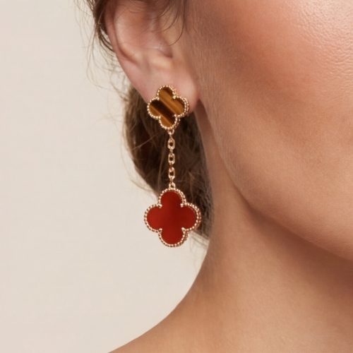 Magic Alhambra Carnelian & Tiger Eye Earrings