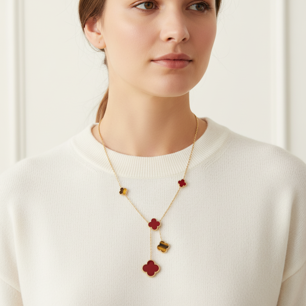 Magic Alhambra Six Motifs Carnelian Clover Necklace - Image 2