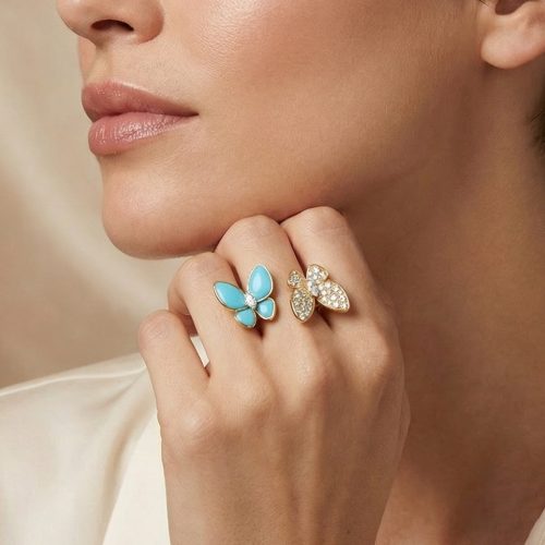 Two Butterfly Between The Finger Ring Turquoise