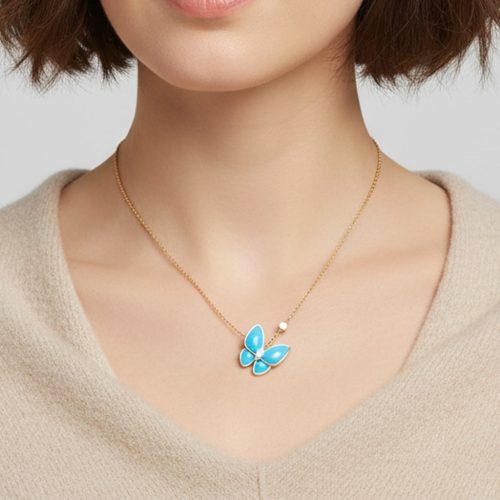 Two Butterfly Pendant With Turquoise Necklace