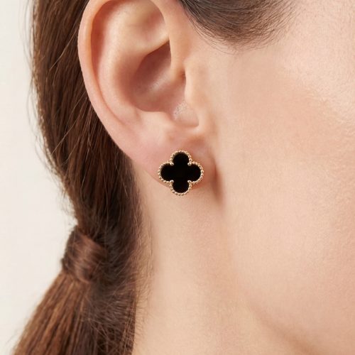 Vintage Alhambra Black Stone Earrings