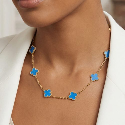 Vintage Alhambra Blue Agate 10 Motifs Necklace