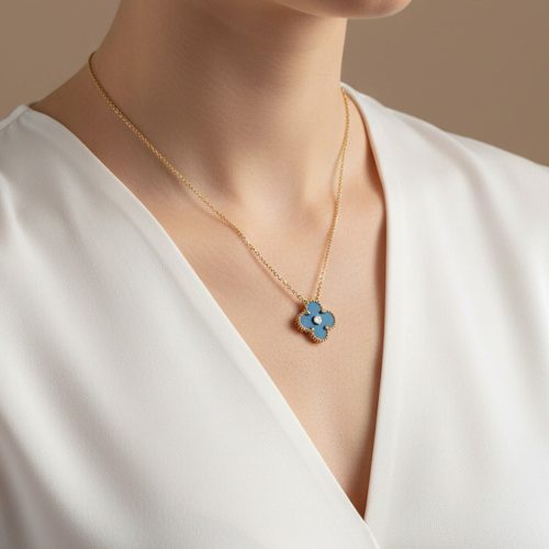 Vintage Alhambra Blue Agate Clover Necklace