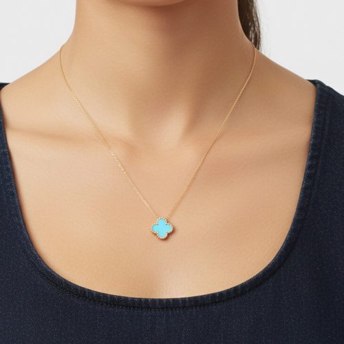 Vintage Alhambra Blue Agate Pendant Necklace