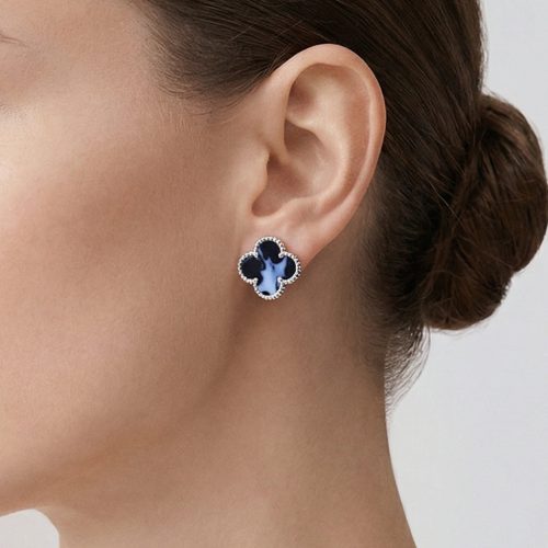 Vintage Alhambra Blue Enamel Earrings