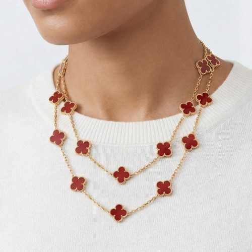 Vintage Alhambra Carnelian 20 Motifs Long Necklace