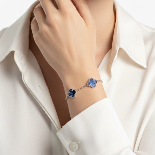 Vintage Alhambra Crystal Blue Clover Bracelet