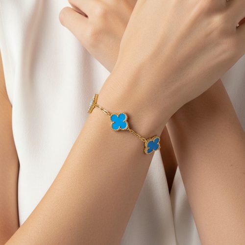 Vintage Alhambra Five Motifs Agate Clover Bracelet