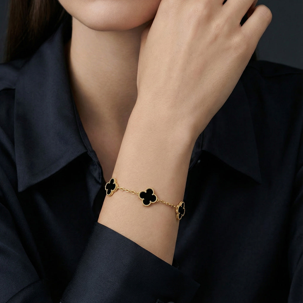 Vintage Alhambra Five Motifs Black Clover Bracelet - Image 2