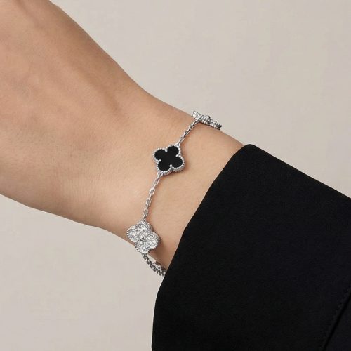 Vintage Alhambra Five Motifs Black Clover Bracelet