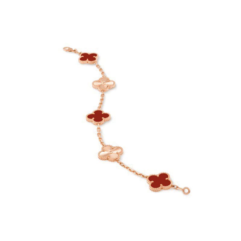 Vintage Alhambra Five Motifs Carnelian Clover Bracelet - Image 4