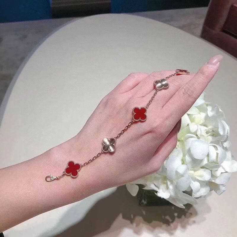 Vintage Alhambra Five Motifs Carnelian Clover Bracelet - Image 6