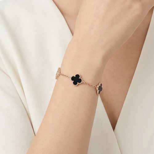 Vintage Alhambra Five Motifs Clover Onyx Bracelet