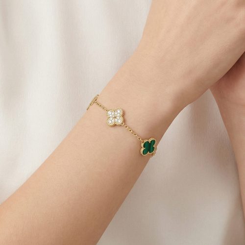 Vintage Alhambra Five Motifs Malachite Bracelet