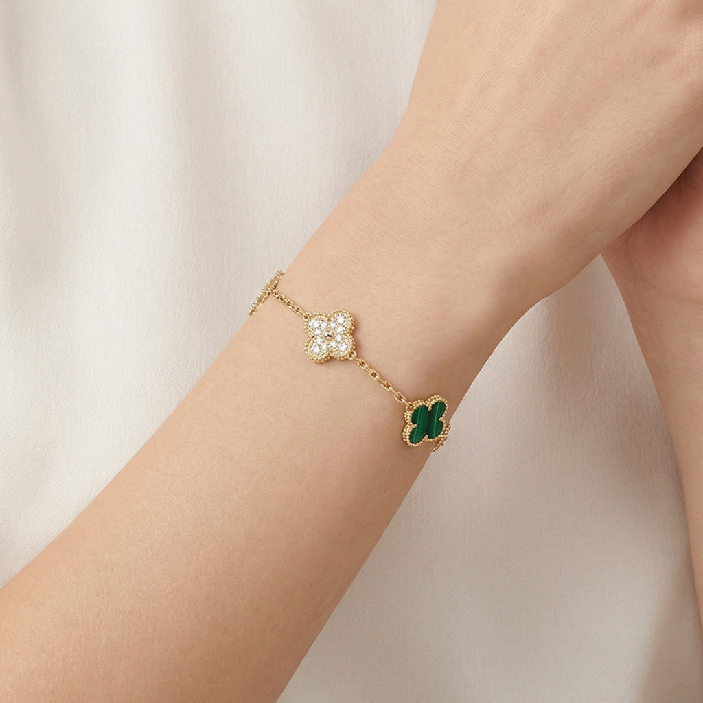 Vintage Alhambra Five Motifs Malachite Bracelet