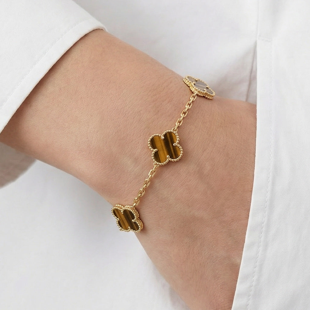 Vintage Alhambra Five Motifs Tiger Eye Bracelet