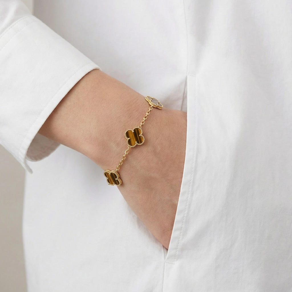 Vintage Alhambra Five Motifs Tiger Eye Bracelet - Image 2