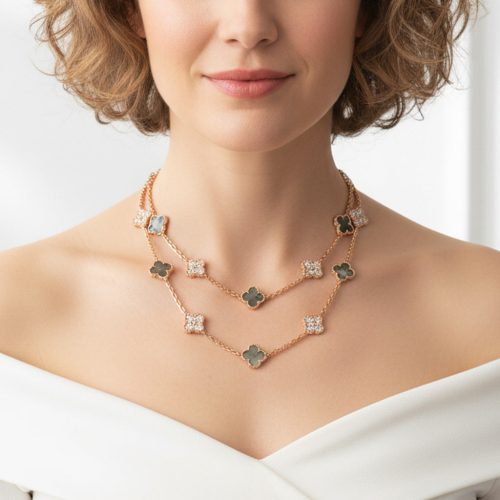 Vintage Alhambra Onyx 20 Motifs Long Necklace